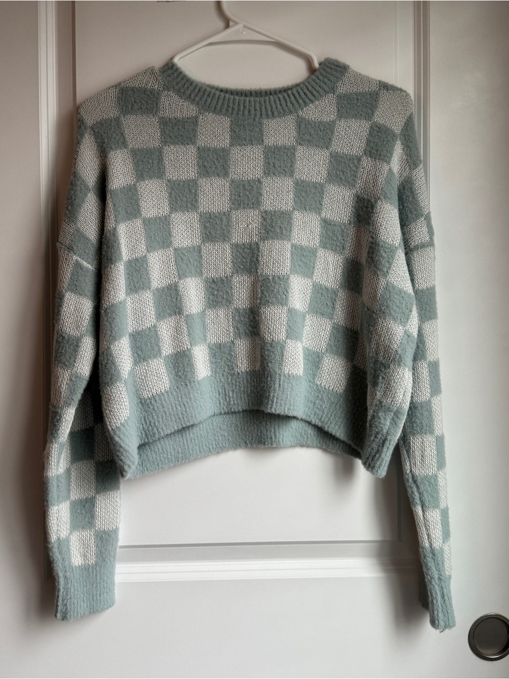 Debut blue and white checkered knit sweater size XS